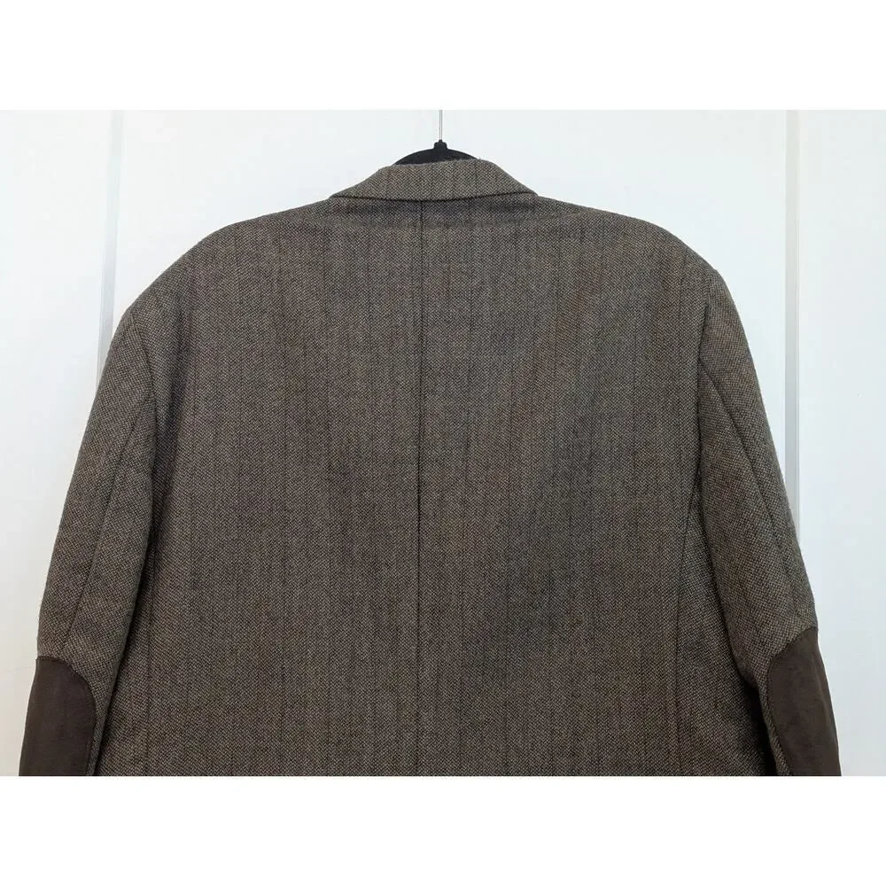 Nautica Mens 44R Blazer Beige Brown Sports Coat Elbow Patches 100% Wool Academia